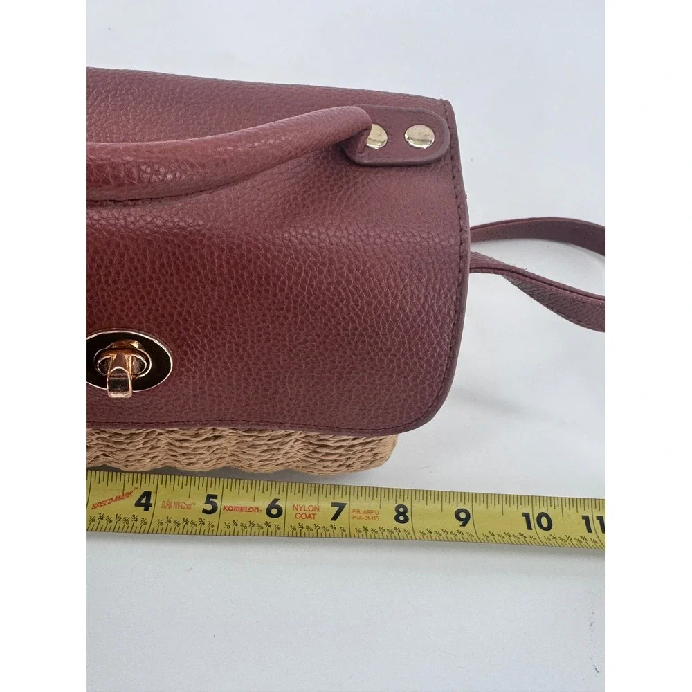 Primark Woven Straw Wicker Crossbody Bag Purse Brown Faux Leather Trim Boho - Picture 11 of 13